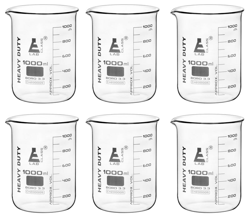 Eisco Labs 100mL Heavy Duty Glass Beakers (Pack of 12) – Borosilicate 3.3 Glass, 2.5mm Thick, Durable White Graduations