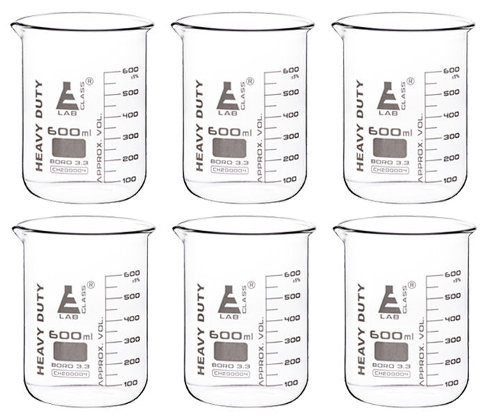 Eisco Labs 100mL Heavy Duty Glass Beakers (Pack of 12) – Borosilicate 3.3 Glass, 2.5mm Thick, Durable White Graduations