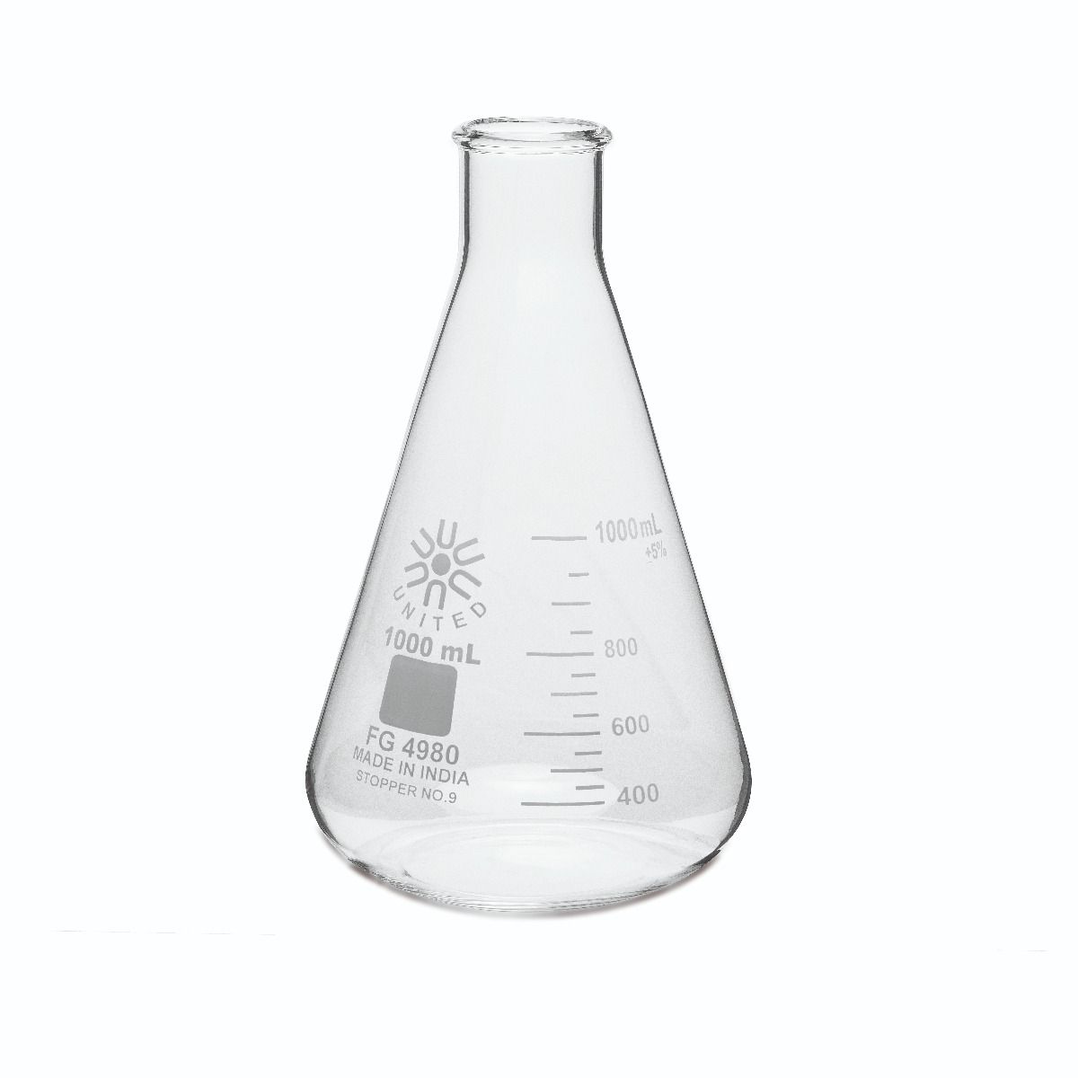 Borosilicate Glass Erlenmeyer Flask – United Scientific® Narrow Mouth Lab Flask - 12 Pack