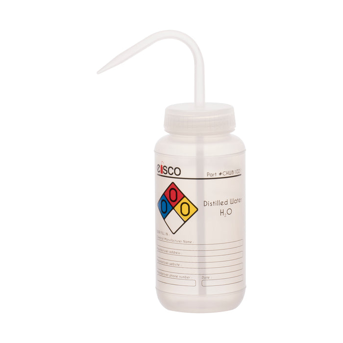 500mL Distilled Water Wash Bottle – Performance Plastic LDPE, Labeled with GHS/OSHA Safety Info, Color-Coded Cap (4 Colors)