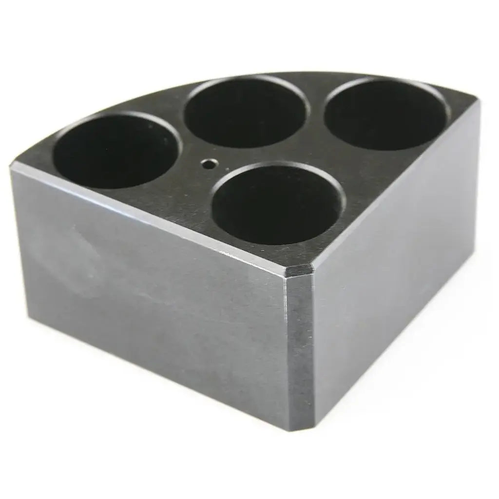 SCILOGEX Black Aluminum Quarter Reaction Block – 4 Holes for 16mL Vessels (28mm Dia × 43mm Depth)