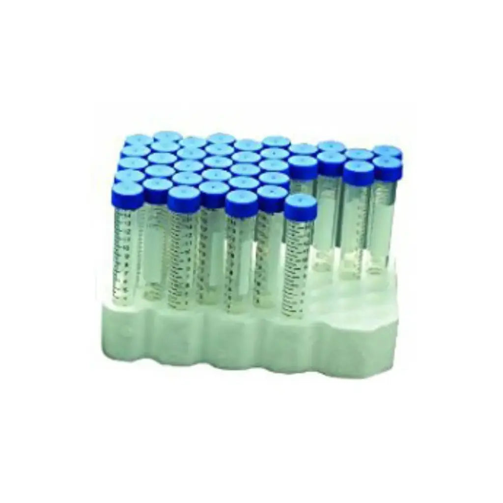 SCILOGEX 50mL Conical Centrifuge Tubes – Sterile Polypropylene, Foam Rack, Gamma Irradiated, 25/Rack, 300/Case