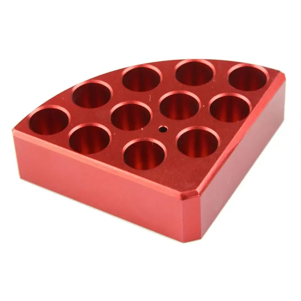 SCILOGEX Red Aluminum Quarter Reaction Block – 11 Holes for 4mL Vessels (15.2mm Dia × 20mm Depth)