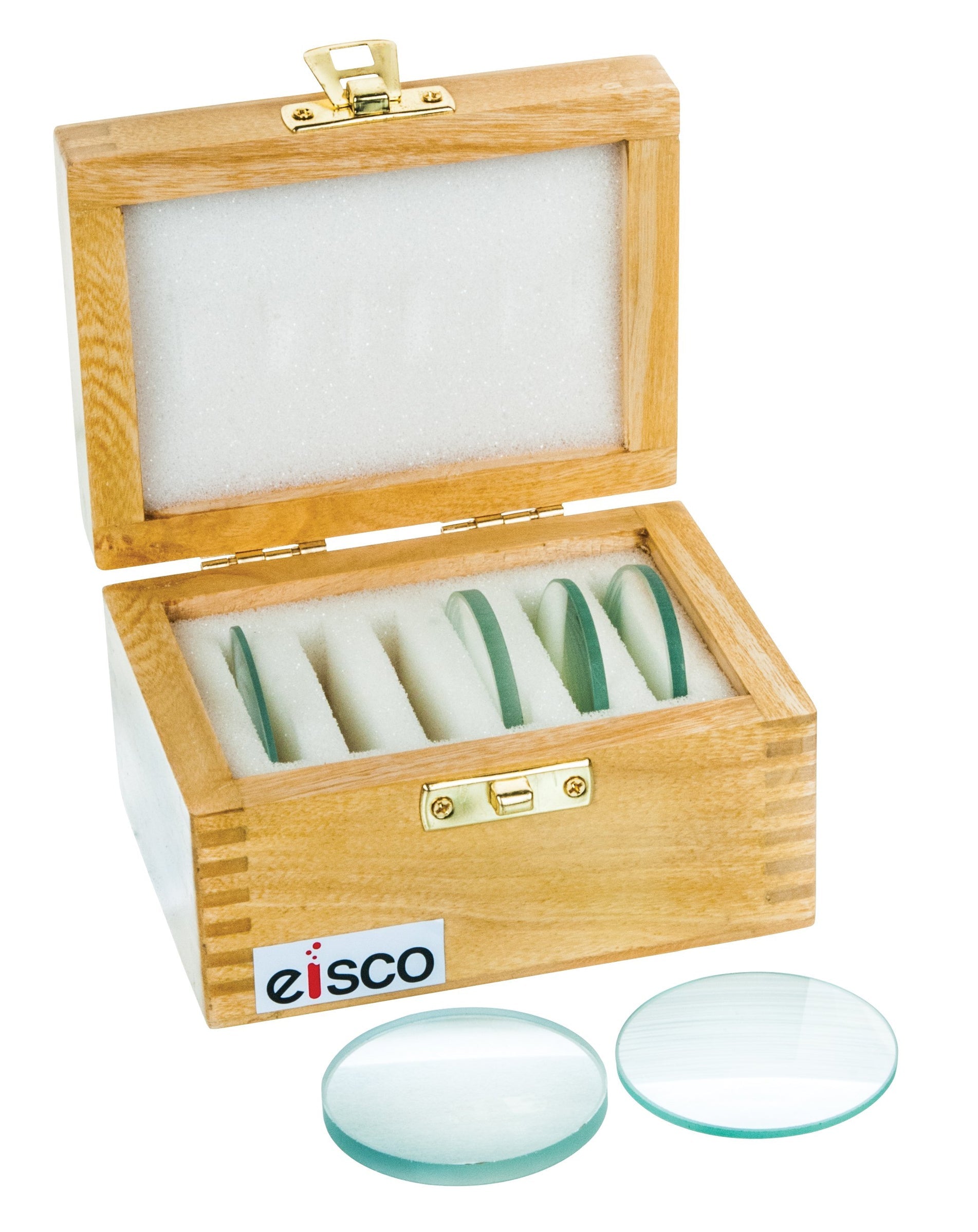 6pc Glass Lens Set – 50mm Diameter | Optical Lenses for Physics & Light Experiments with Wooden Storage Box