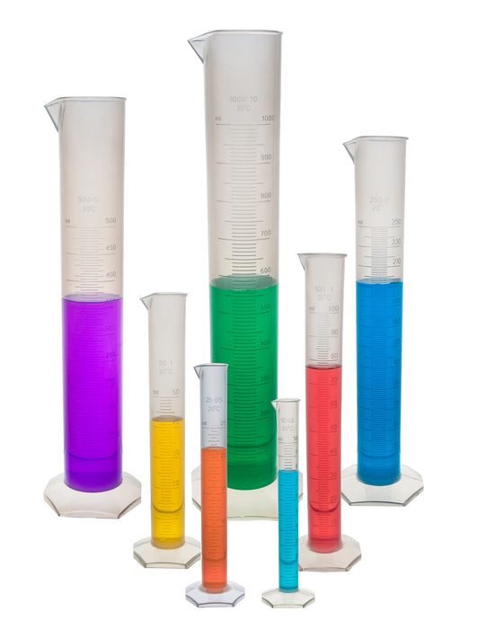 7-Piece Polypropylene Measuring Cylinder Set – Class B, 10mL to 1000mL, Autoclavable Lab Graduated Cylinders – Eisco Labs