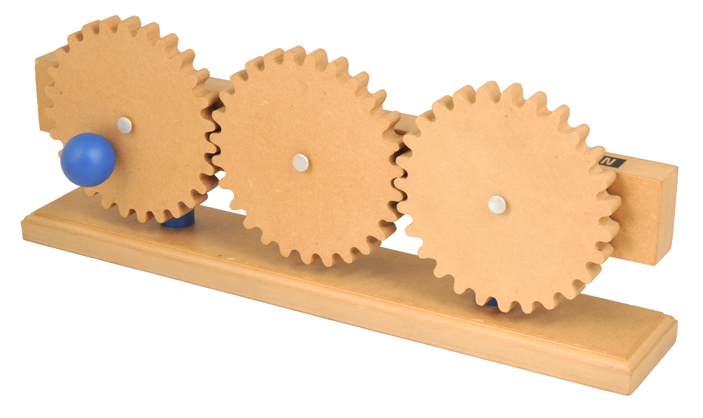 Eisco Labs Gear Train Model – 16.25” Wooden Simple Machine with Hand Crank – Demonstrates Gear Mechanics for Classroom STEM Education