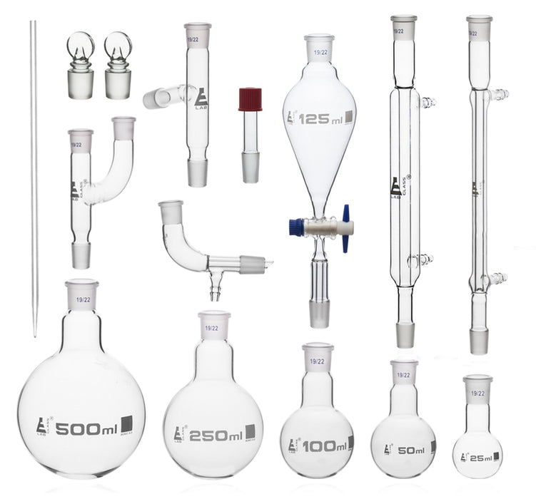 Eisco Organic Chemistry Distillation Kit – 15 Piece Borosilicate Glass Lab Set with 19/22 Joints & Hard Storage Case