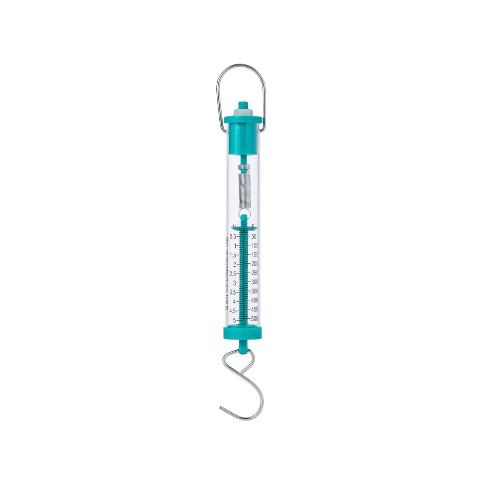 United Scientific® SPRING SCALE, CLEAR PLASTIC, 500G / 5N, GRADUATION 10G/0.1N, GREEN