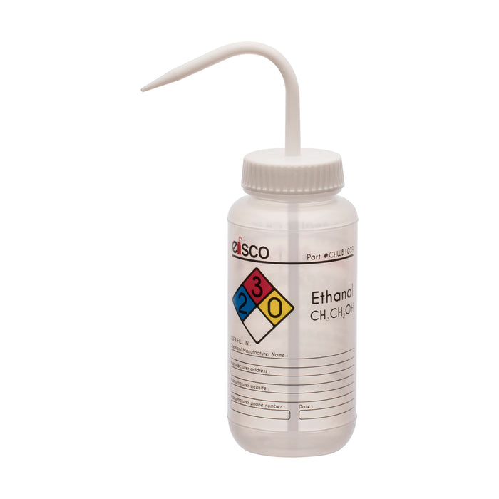 Performance Plastic Ethanol Wash Bottle – 500 mL LDPE, Self-Venting, GHS Labeled, 4 Color Options – Pack of 1