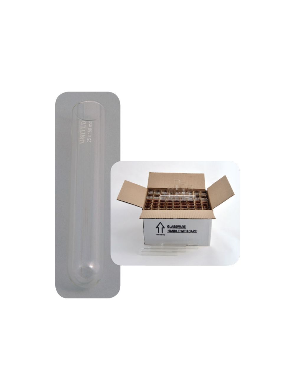 United Scientific® Borosilicate Glass Test Tube Without Rim, 10 x 75mm, Pack of 72 – Autoclavable & Reusable