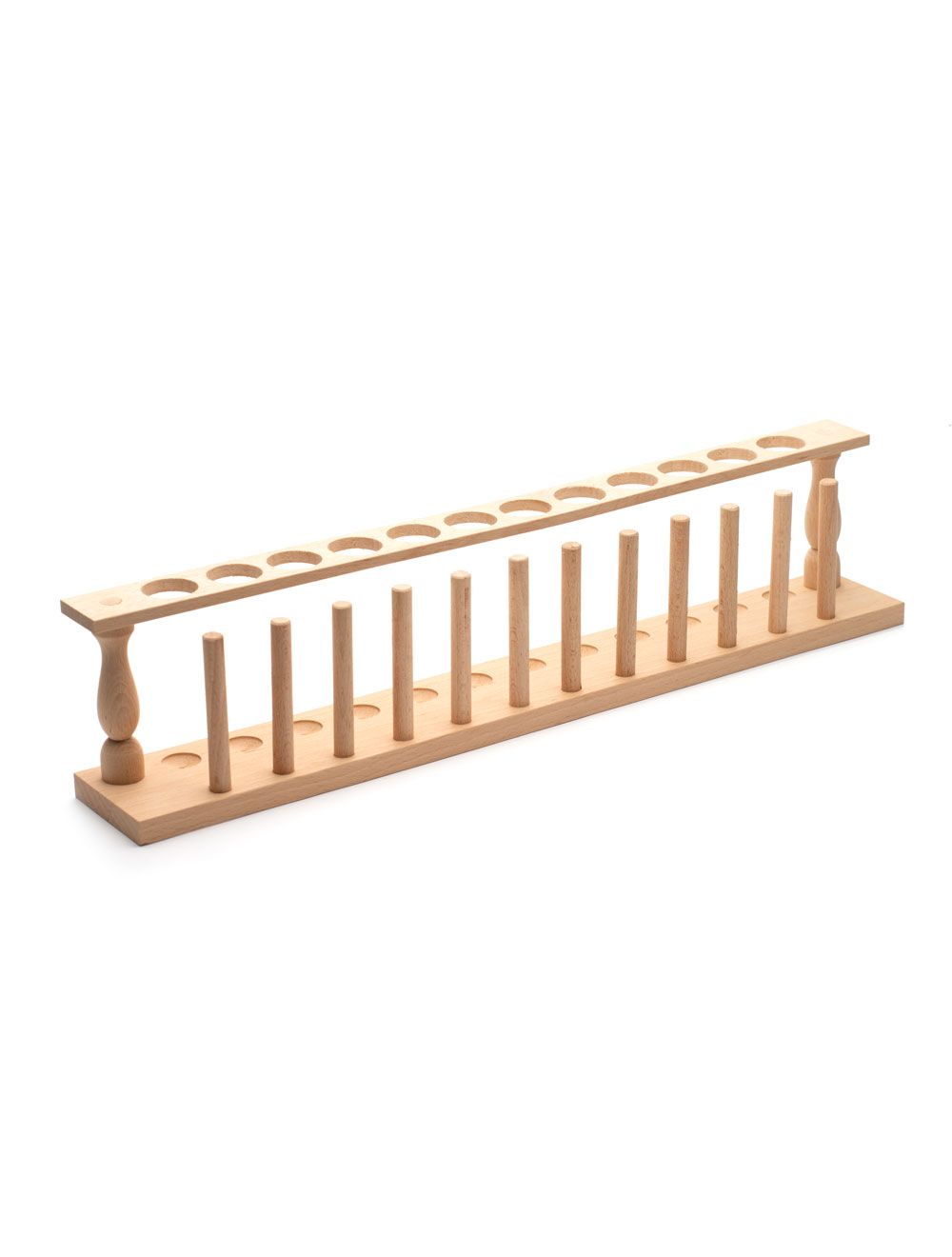 United Scientific® Wooden Test Tube Rack – 12-Tube Holder with Drying Pins, Solid Hardwood Lab Stand