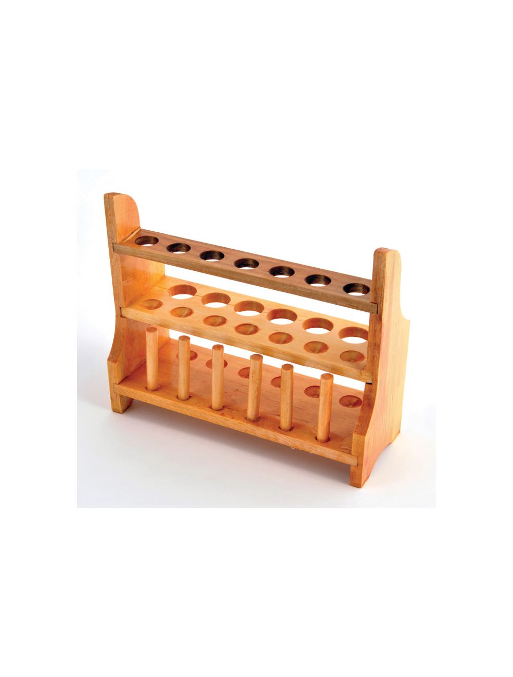 United Scientific® Wooden Test Tube Rack – 13-Tube Capacity, Two-Tier Lab Stand with Drying Pins
