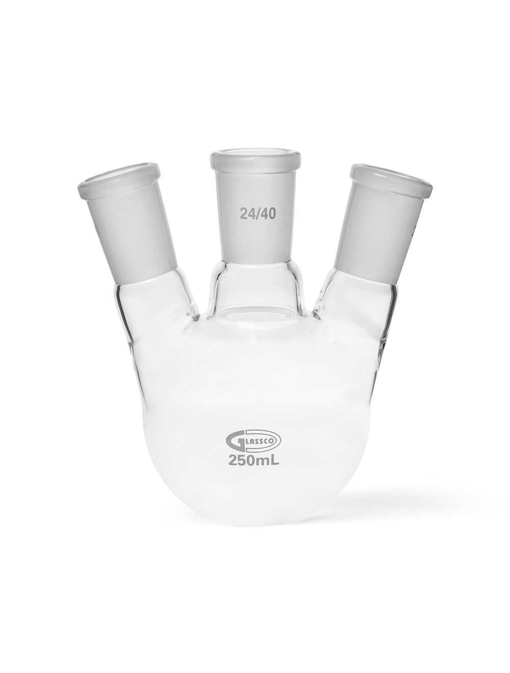 United Scientific® 100mL 3-Neck Round Bottom Flask, Angular, 24/40 Joints, Borosilicate Glass