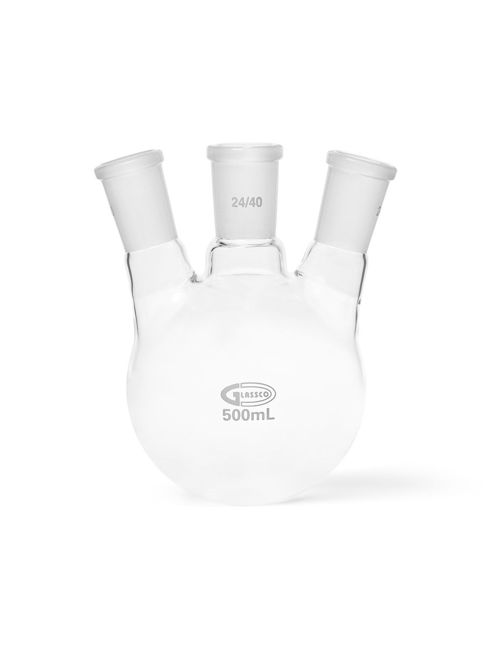 United Scientific® 100mL 3-Neck Round Bottom Flask, Angular, 24/40 Joints, Borosilicate Glass