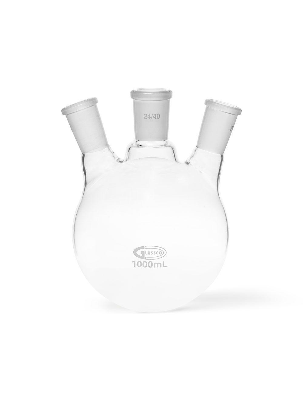 United Scientific® 100mL 3-Neck Round Bottom Flask, Angular, 24/40 Joints, Borosilicate Glass