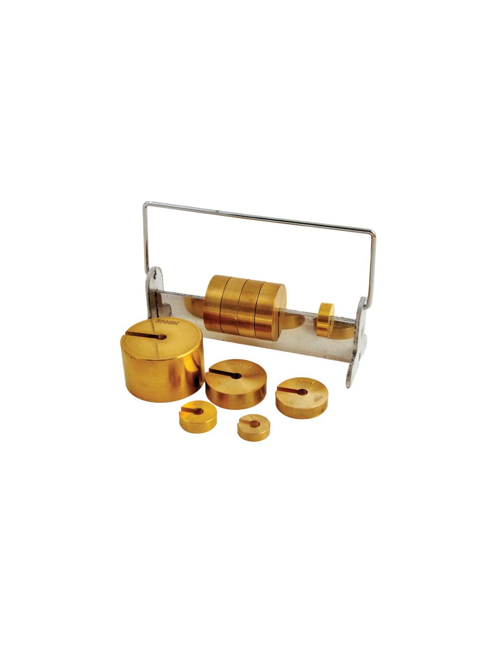 United Scientific® Brass Slotted Weight Set of 10 with Storage Rack – Precision Calibration & Classroom Physics Lab Weights