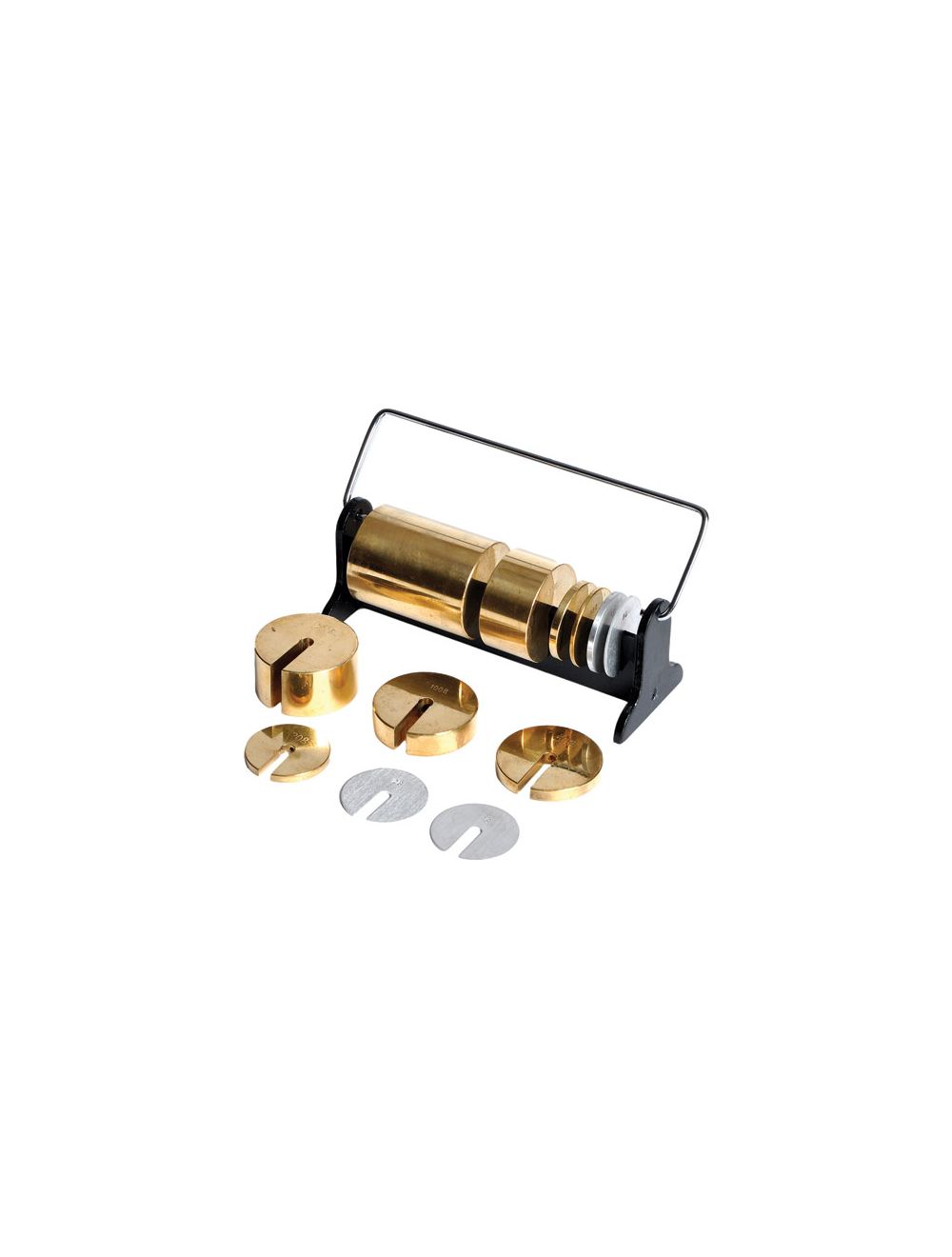 United Scientific® Deluxe Slotted Weight Set of 12 – Brass Calibration Weights with Storage Rack