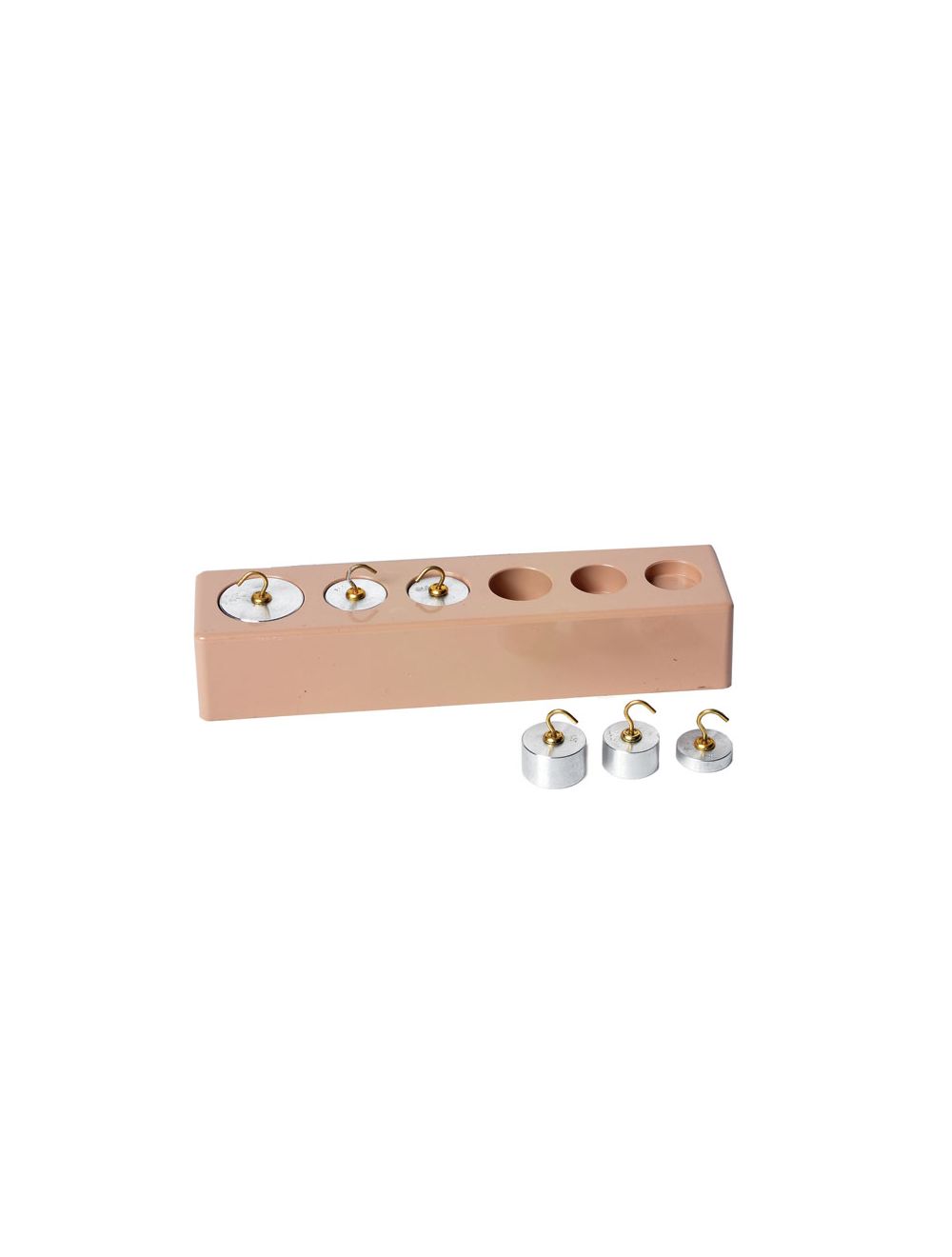 United Scientific® Hooked Weight Set of 6 – Aluminum Masses (10g–100g) with Storage Base for Physics & Classroom Labs