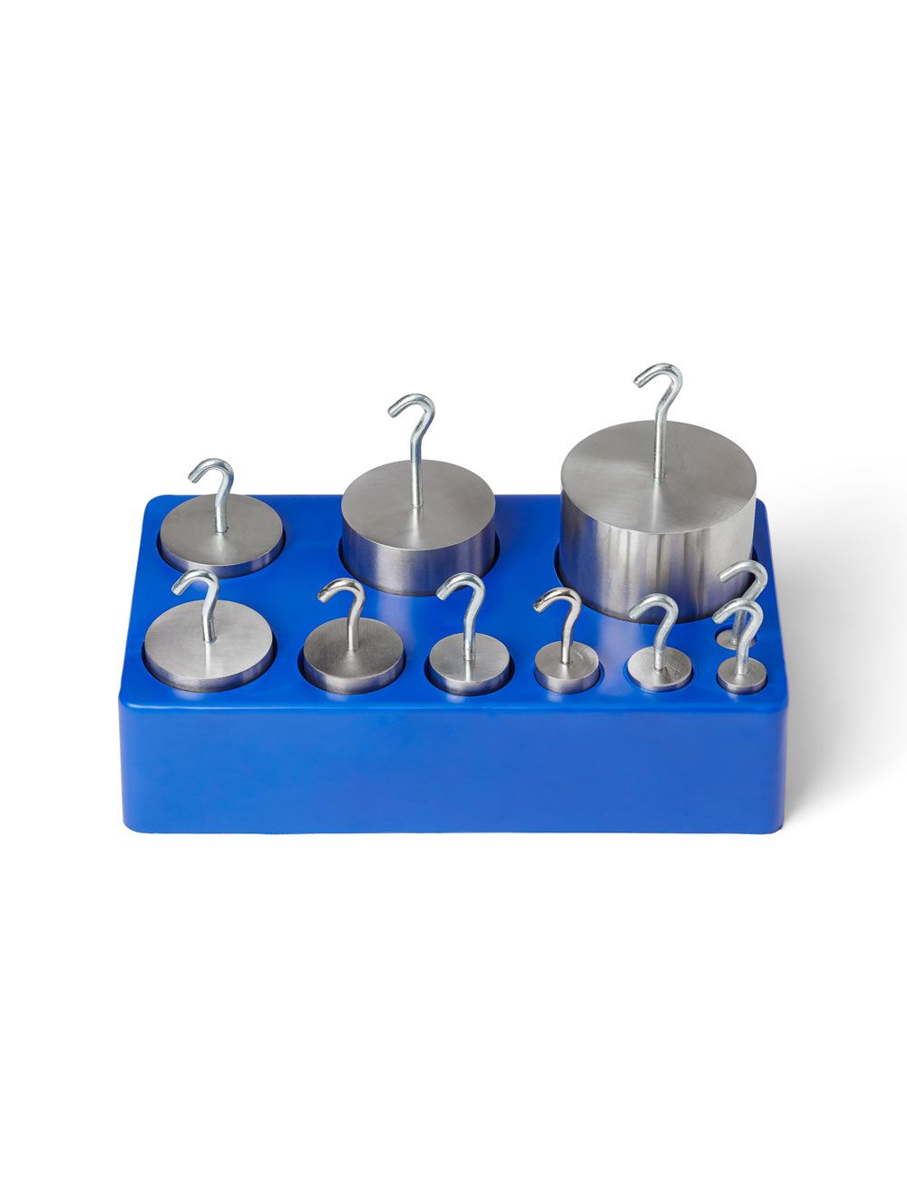 United Scientific® Hooked Weight Set of 9 – Stainless Steel Calibrated Physics Weights with Storage Block